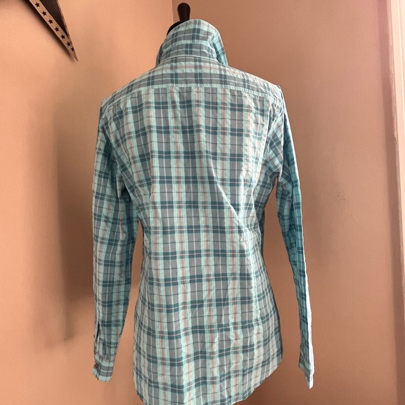 Eddie Bauer Teal and Red Plaid Long Sleeve Collar Buttoned Down Shirt Large - Picture 11 of 13